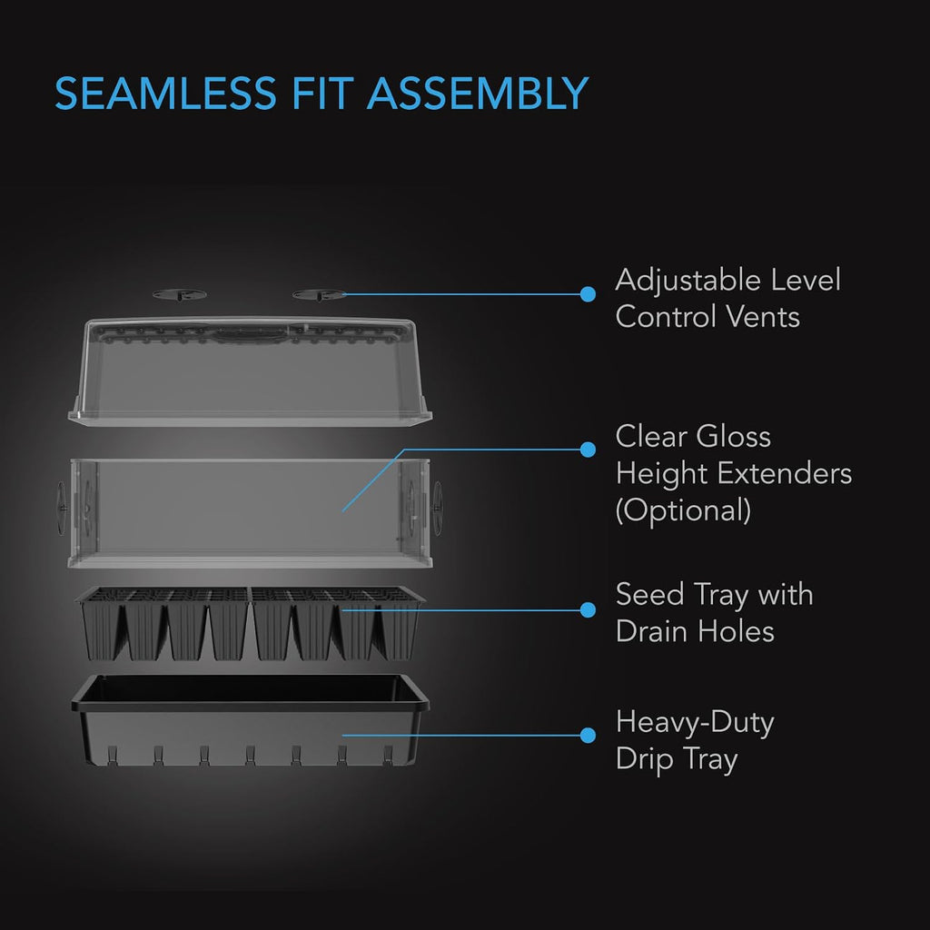 Humidity Dome, Heavy-Duty Germination Kit. | 3 mm Thickest Dome, Drip Tray, 5x8 Seedling Tray, Vented Height