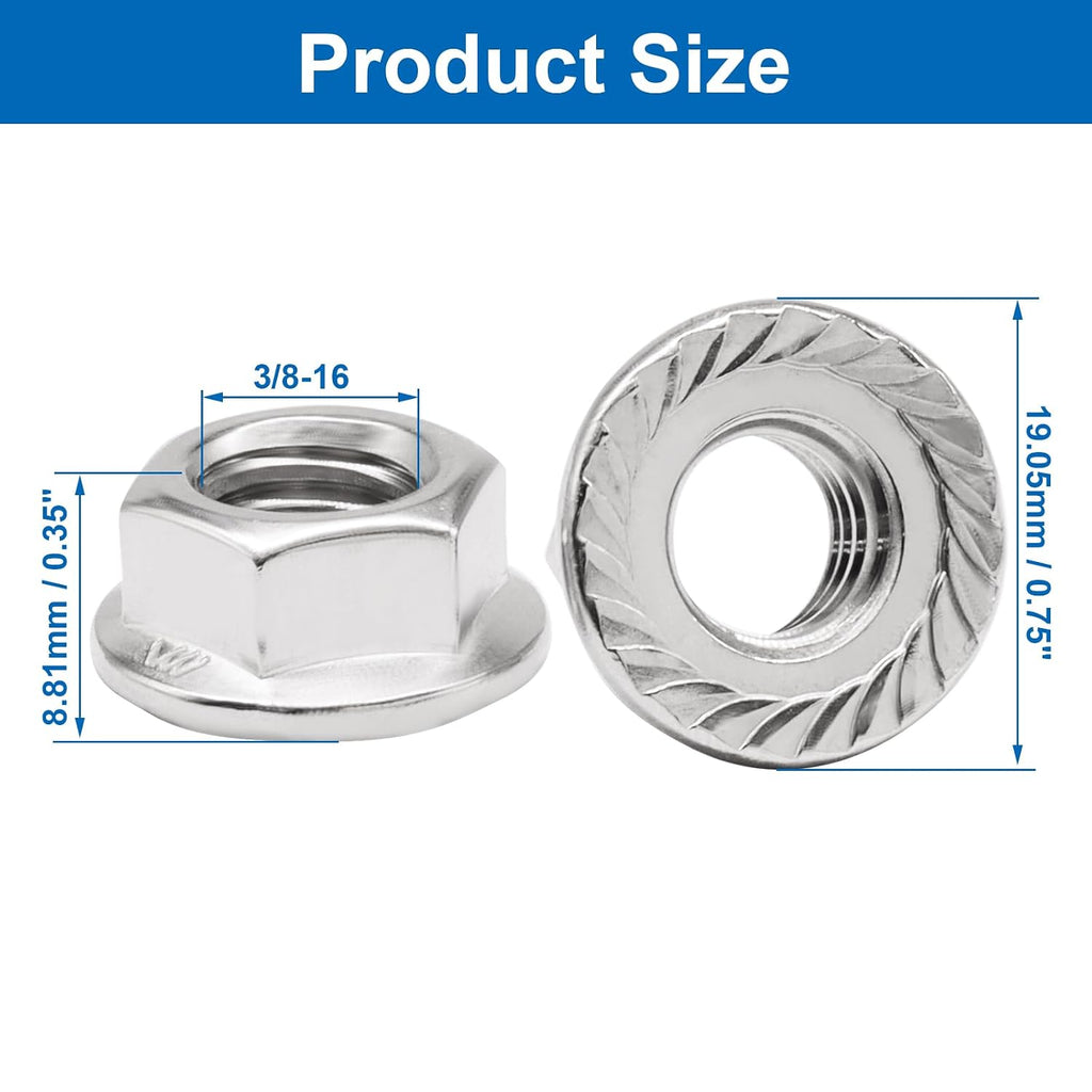Bonsicoky 3/8-16 Serrated Flange Nuts, 50 Pack, Silver