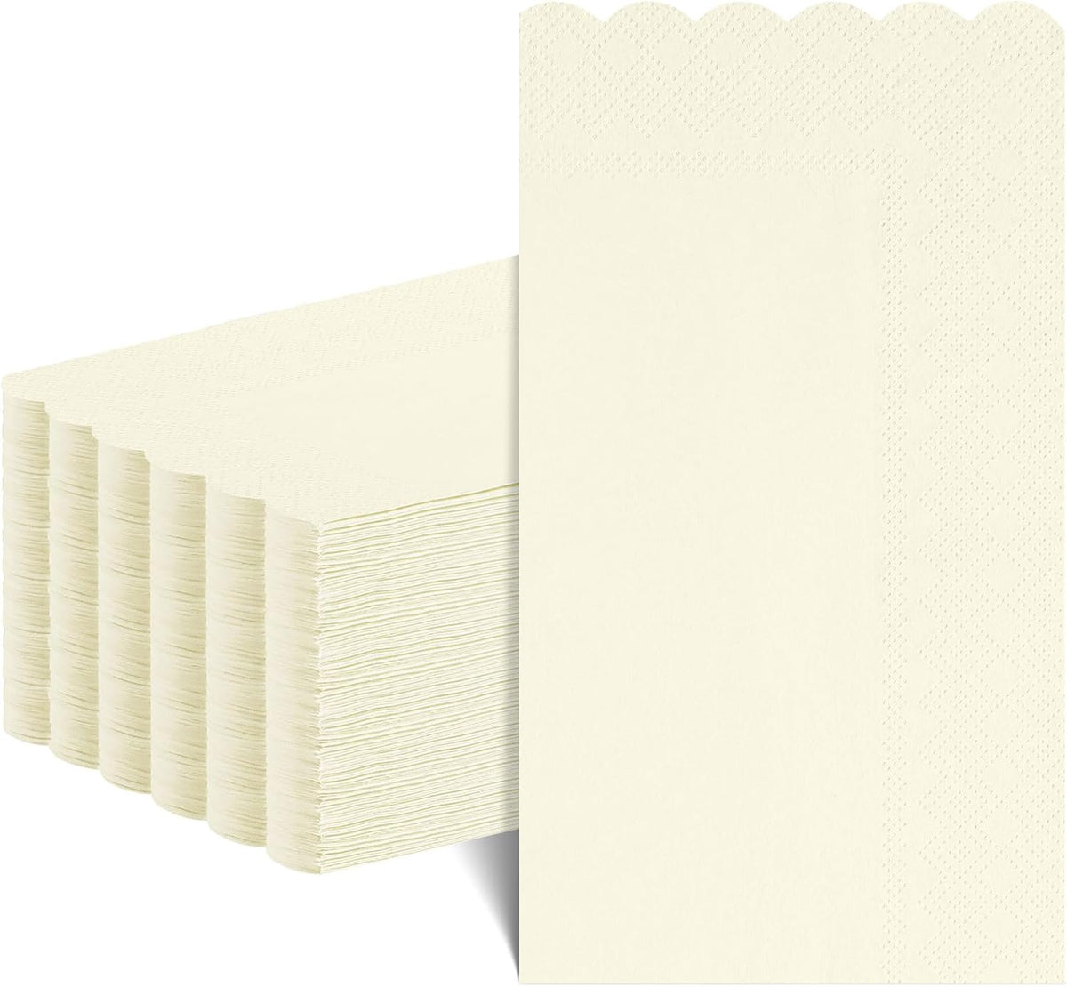 60-Pack Ivory Guest Napkins, Scalloped Disposable Wedding Napkins