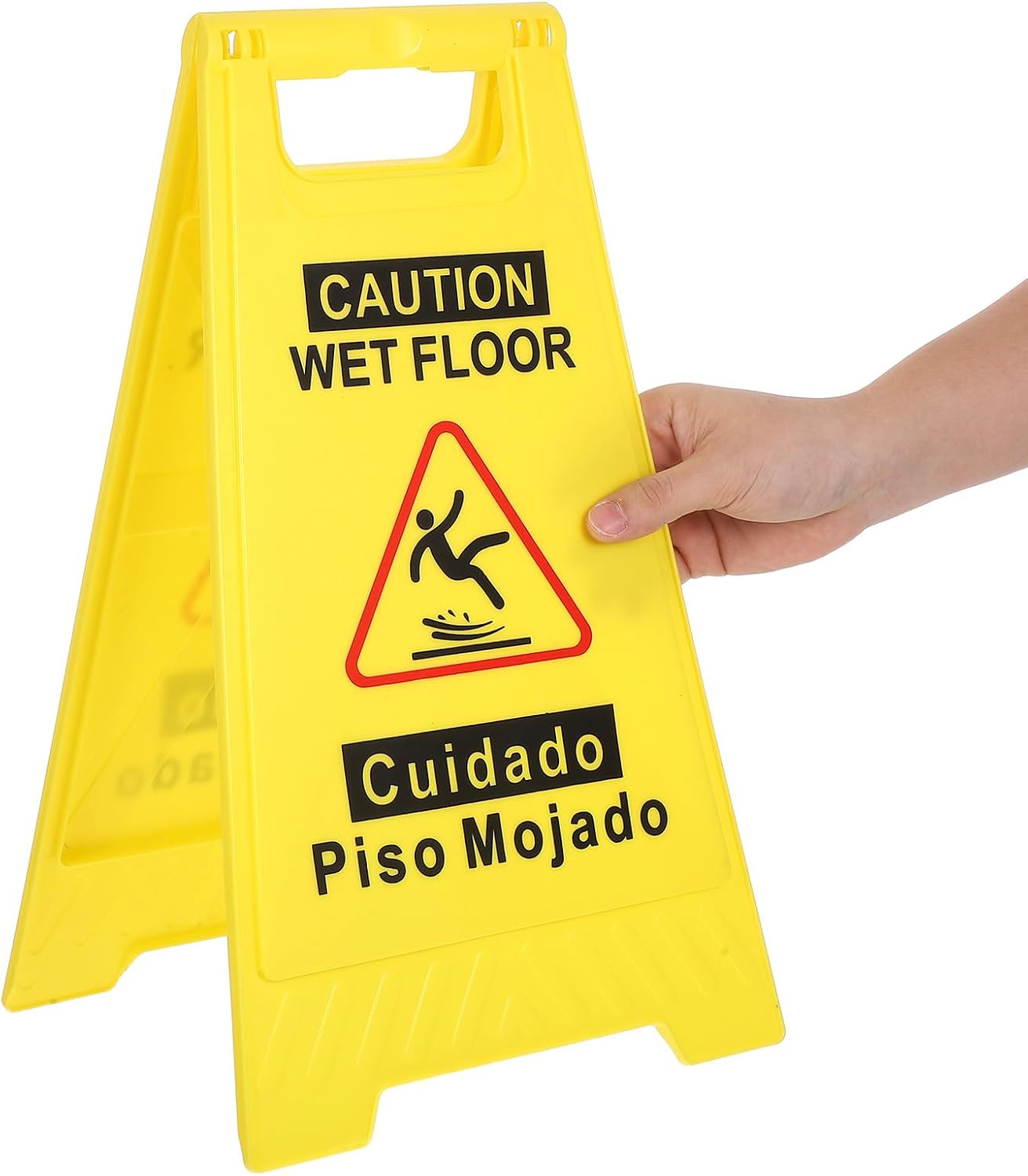 Caution Wet Floor Sign Double-sided Bilingual Safety Warning Foldable A-frame Style 44.5cm Yellow Slip Hazard Floor