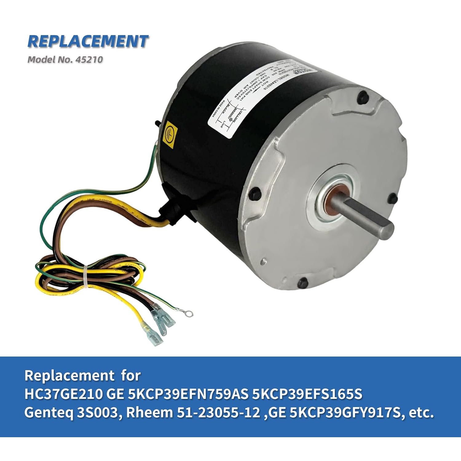 45210 Condenser Fan Motor 1/5 HP Replaces Carrier HC37GE210 Genteq 3S003 | Compatible with GE 5KCP39GFY917S