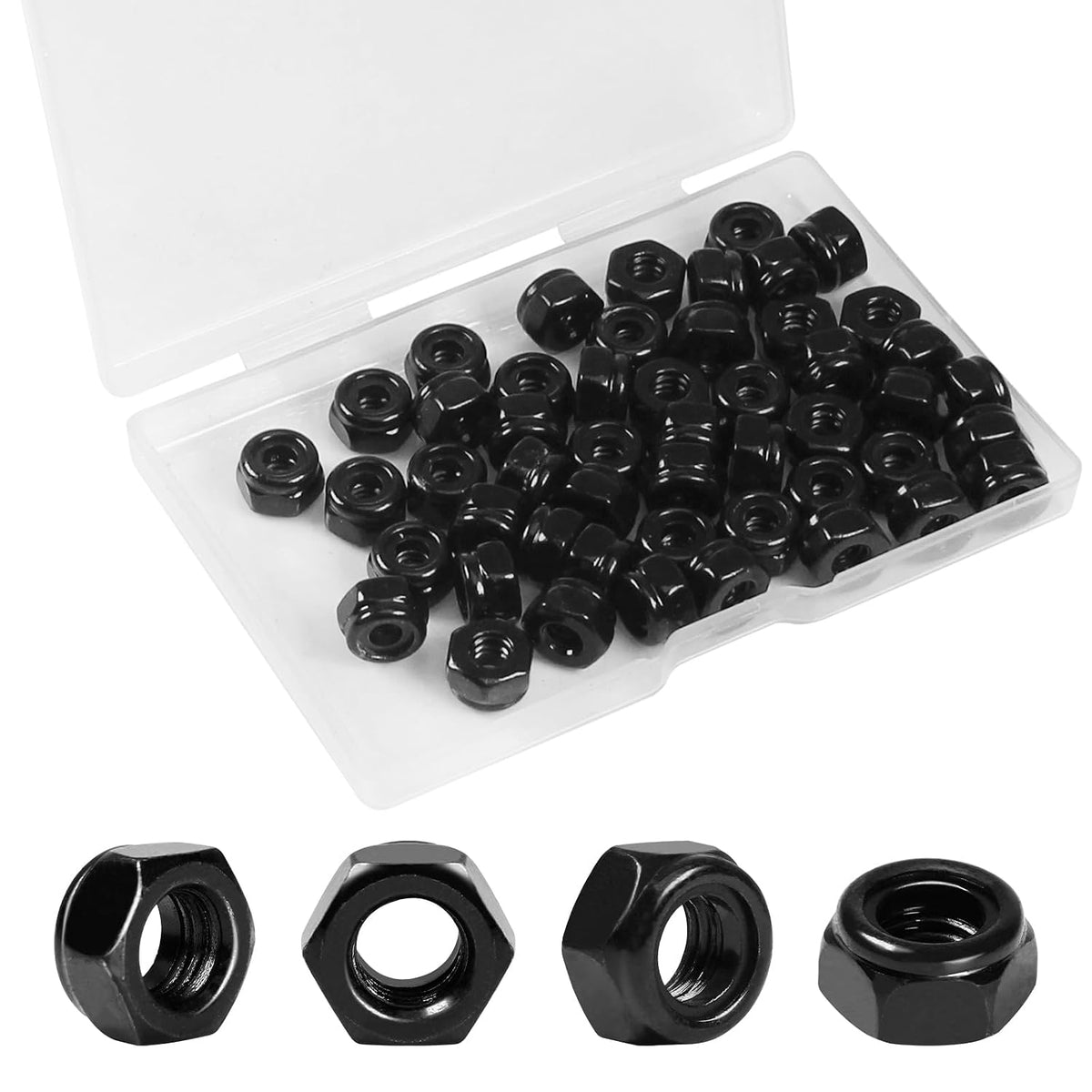 50Pcs #10-24 Nylon Insert Hex Lock Nuts Self-Locking Nut