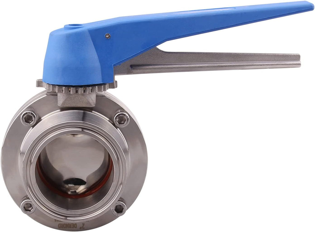 DERNORD 2 Pack Butterfly Valve with Blue Trigger Handle Stainless Steel 304 Tri Clamp Clover (2 inch Tri Clamp Butterfly Valve)