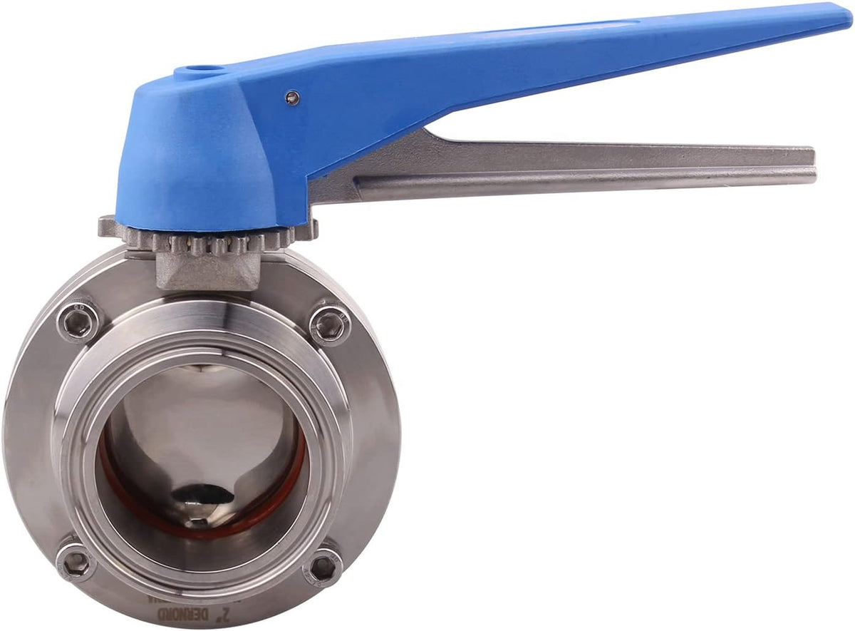 DERNORD 2 Pack Butterfly Valve with Blue Trigger Handle Stainless Steel 304 Tri Clamp Clover (2 inch Tri Clamp Butterfly Valve)