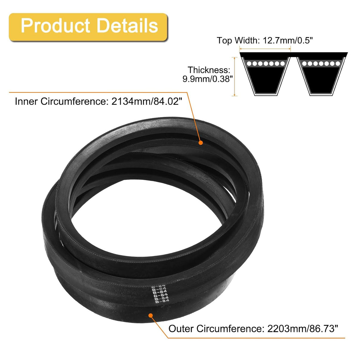 uxcell 2/B84 Classic Wrapped 2 Banded 87" Outer Circ B Profile V-Belt
