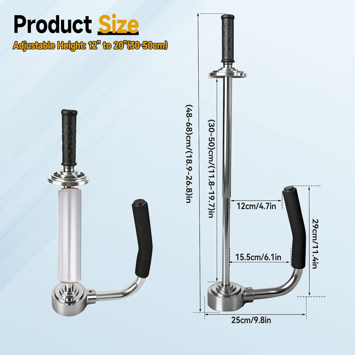 Industrial Stretch Wrap Dispenser, Adjustable 12" to 20"
