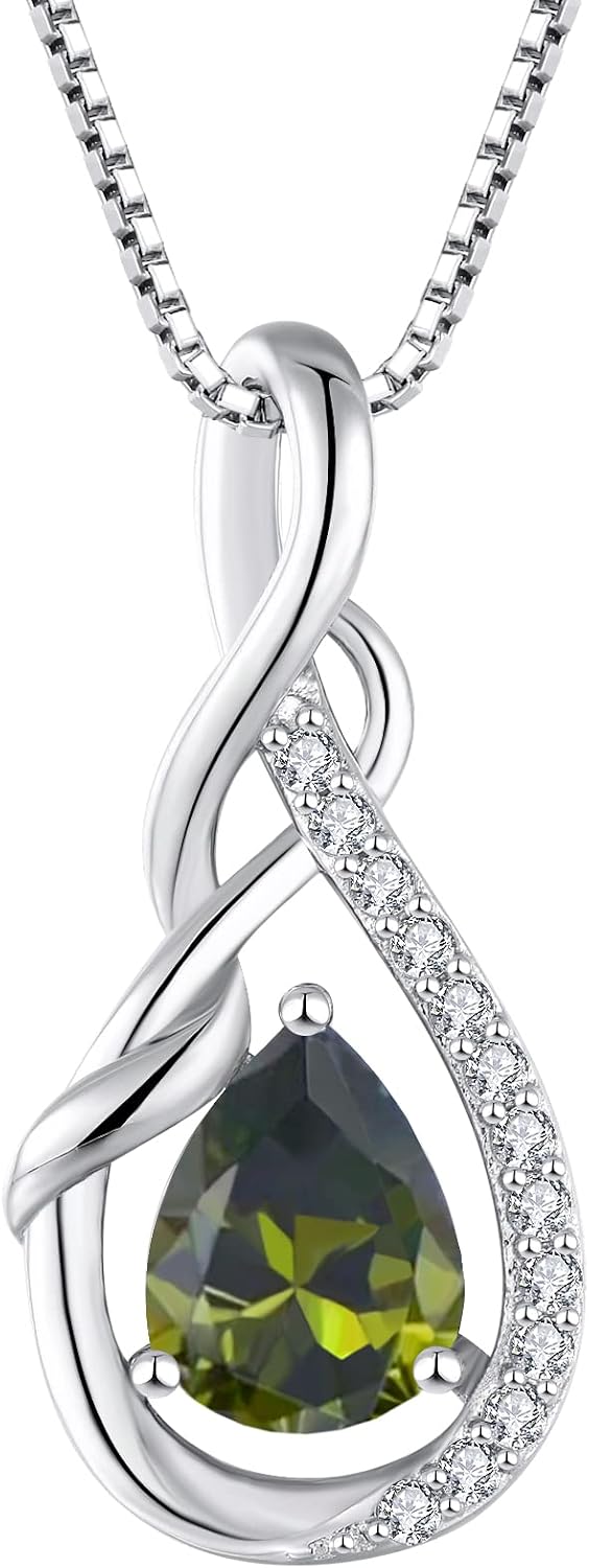Infinity Teardrop Pendant Necklace for Women 925 Sterling Silver Birthstone Jewelry