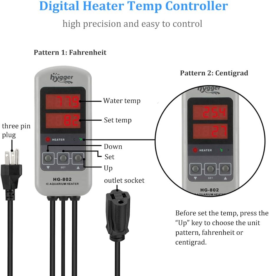 200W Titanium Aquarium Heater for Salt Water and Fresh Water, Digital Submersible Heater with External IC Thermostat