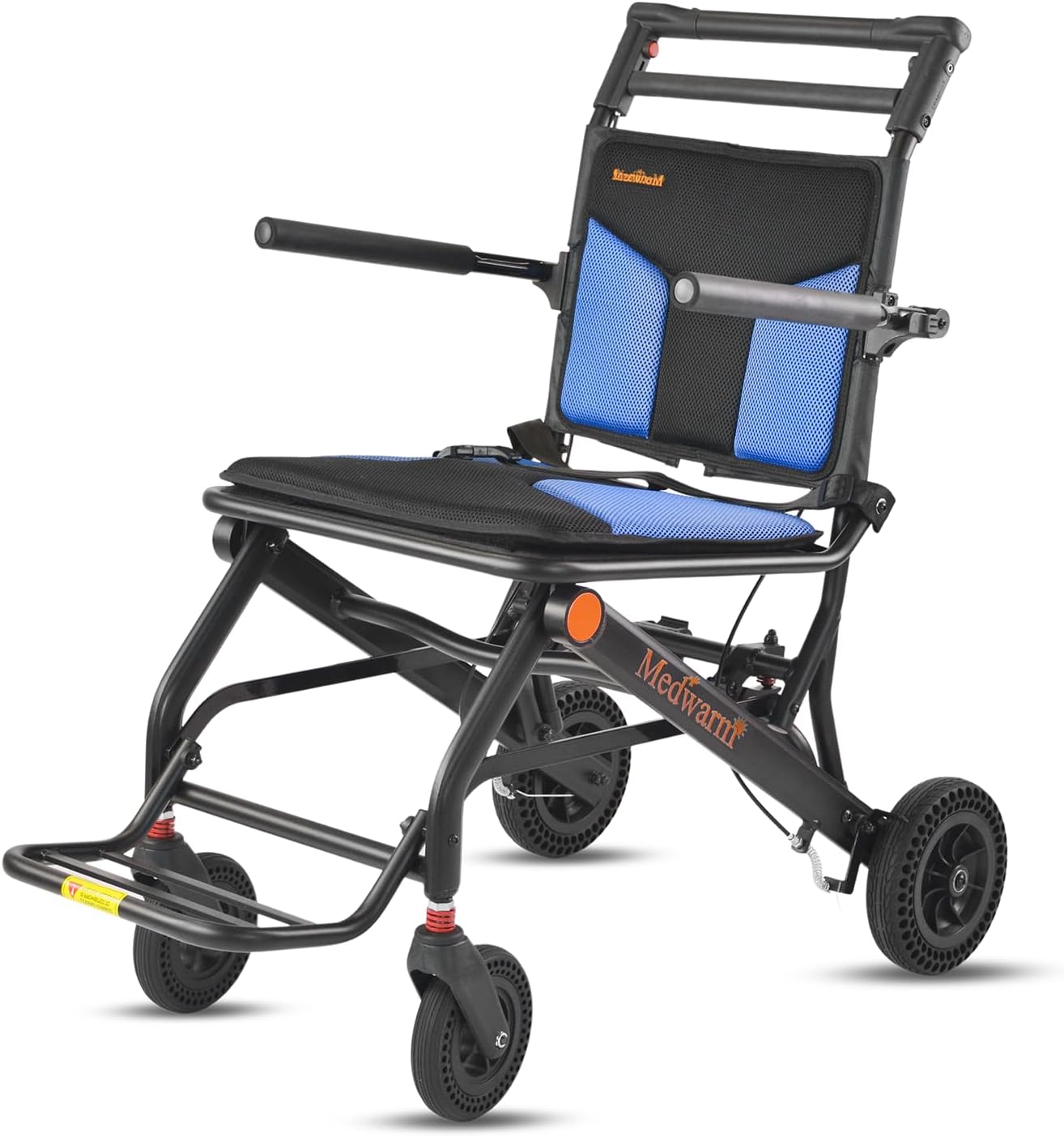 Portable Aluminum Transport Wheelchair with Handbrake, 11" Rear Wheels, Ultralight Folding Travel Wheelchair for