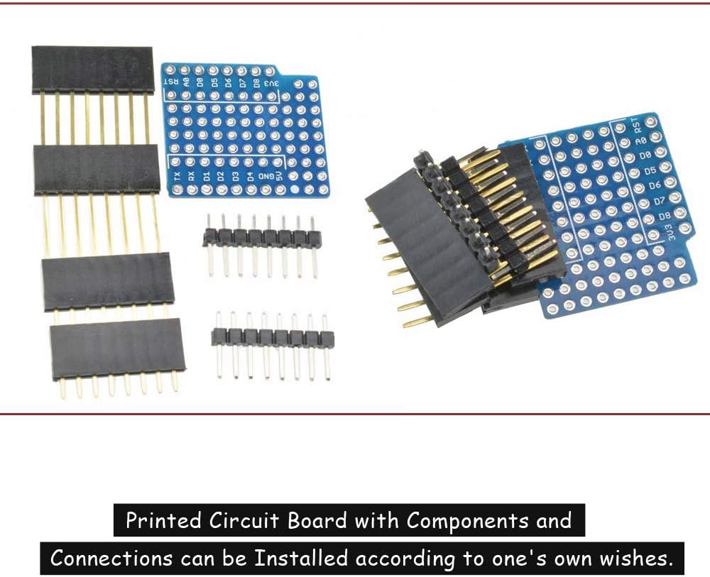 Ximimark 5Sets WeMos D1 Mini Prototype Board XD-08 ProtoBoard Shield Double Sided Perf Board for Arduino