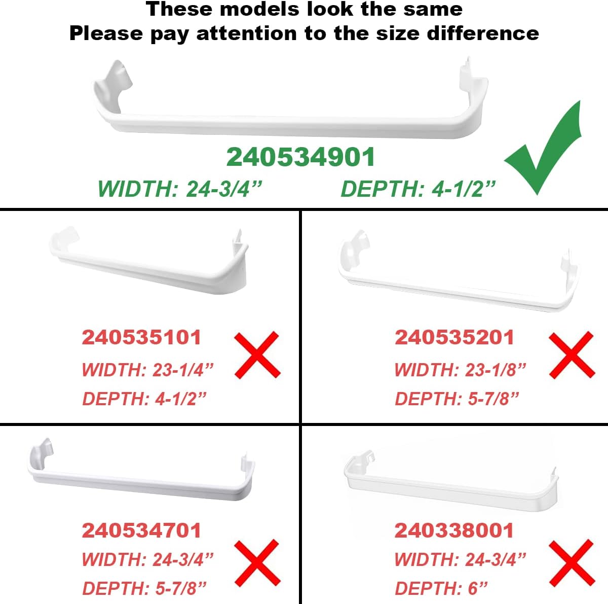 [UPGRADE] 240534901 Refrigerator Door Shelf Rack Bar Fit for frigidaire kenmore Replace 948954 AP3214630 PS734935 EAP734935 Frigidaire Door Shelf Retainer Bar Figure 5,6,7 Lists the Compatible Models.