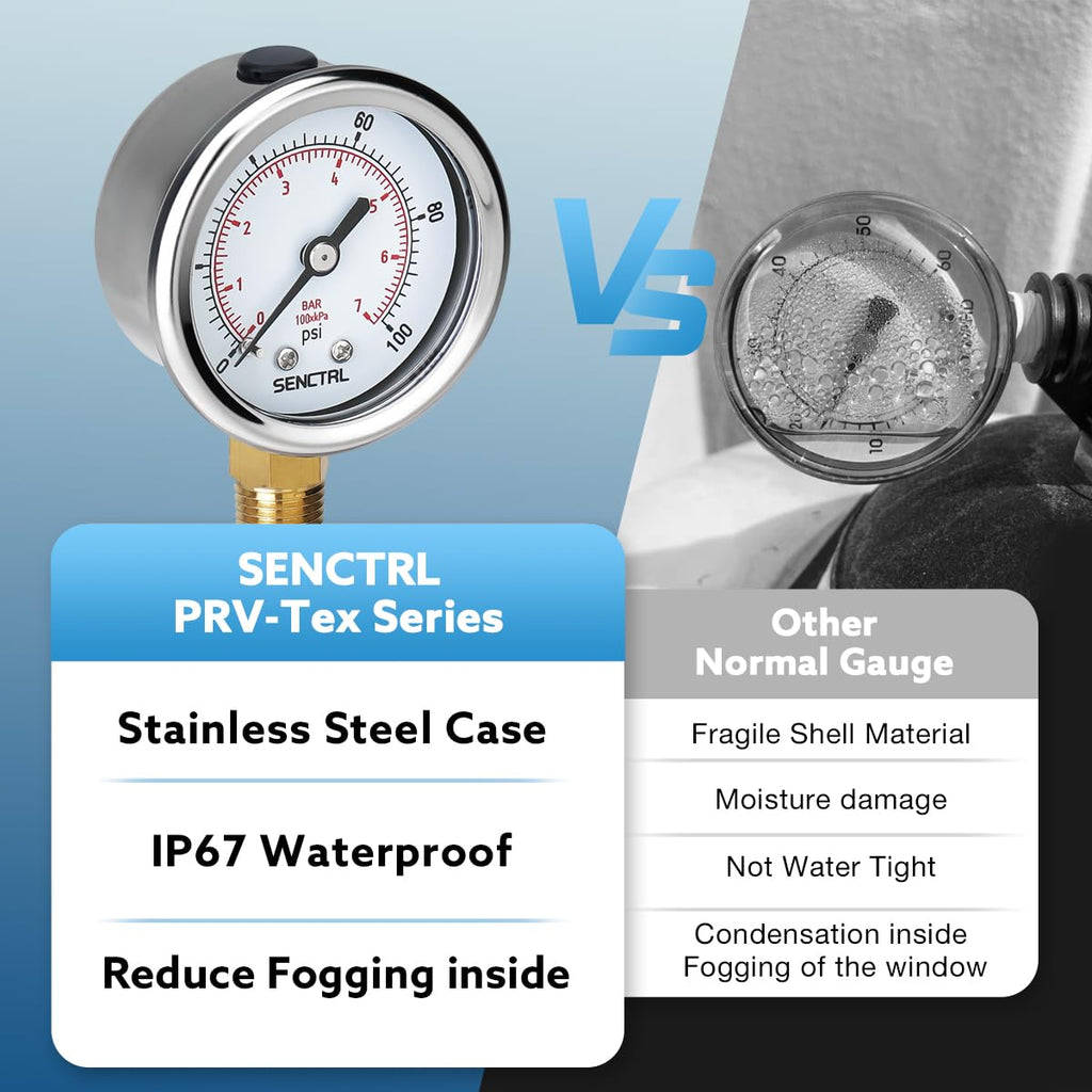 SENCTRL 0-100 Psi Pressure Gauge, 1/4" NPT Lower Mount