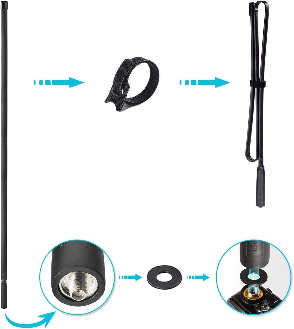 VHF UHF 136-520MHz 42.5 inch Foldable CS Tactical Ham Radio Antenna | SMA Female Dual Band Antenna with 3 feet