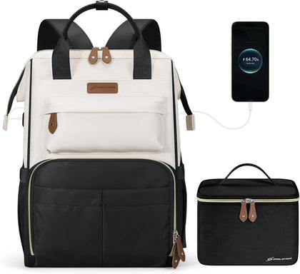Travel Backpack for Women Men,Laptop Backpack Fits 15.6-17.3 Inch Laptop, Nurse/Work Bag with Insulated Lunch Box