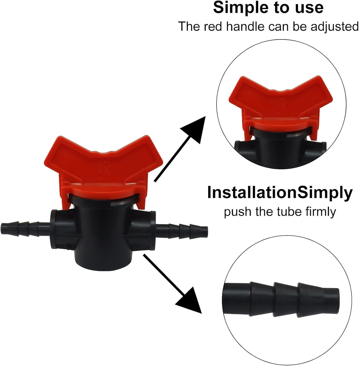 4PCS 1/4" ID in Line Hose Barbed Ball Valve Shut-Off Switch, Black