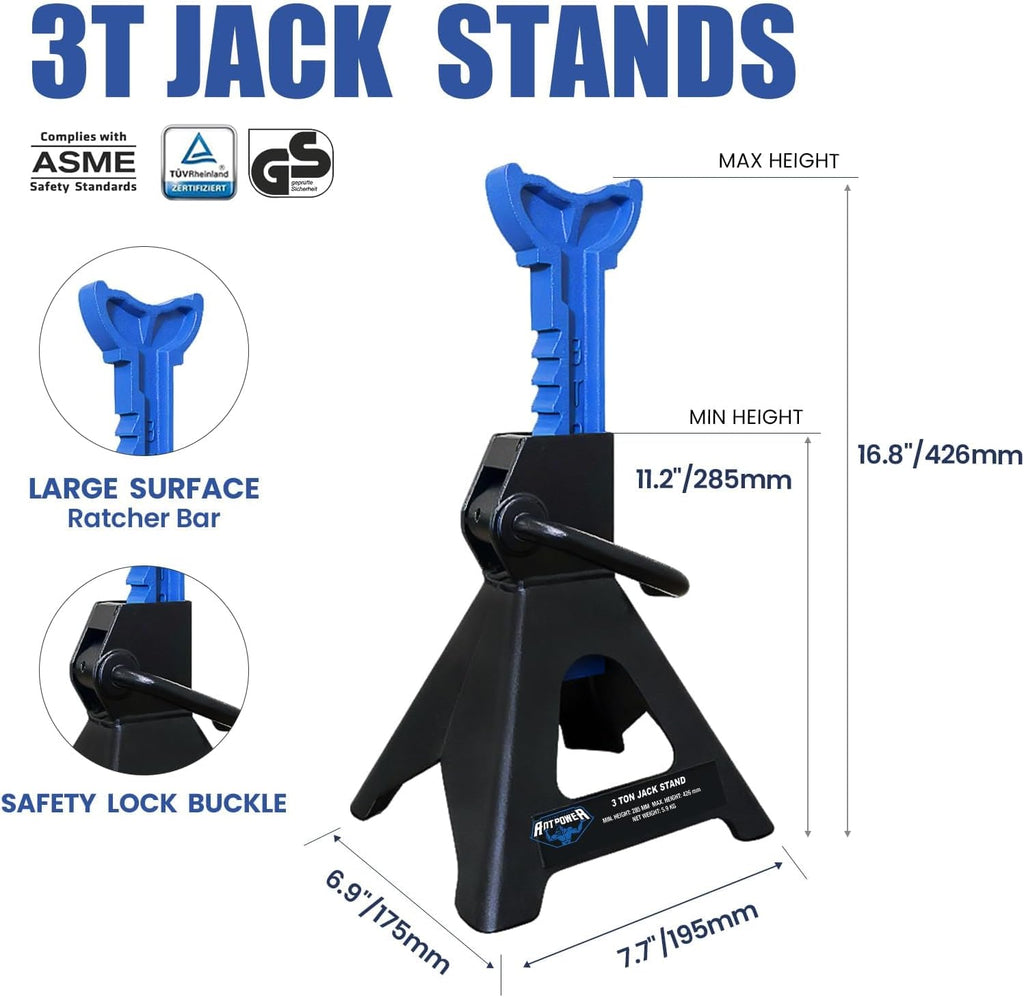 ANTPOWER Jack Stands 3 Ton (6,600 LBs) Heavy Duty Car Jacks Stand,11.2"-16.8" Adjustable Height for Lifting