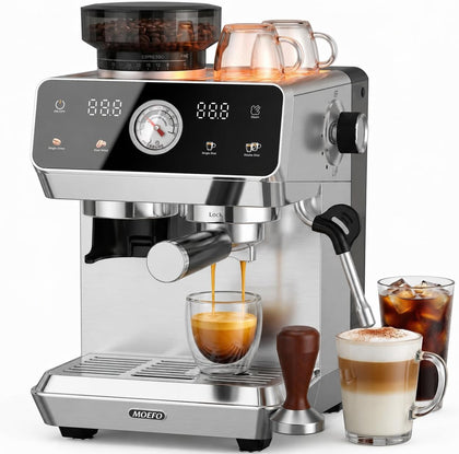 Espresso Machine with Grinder, 20-Bar Programmable Semi-Automatic Coffee Maker, Visual Pressure Gauge & Touchscreen