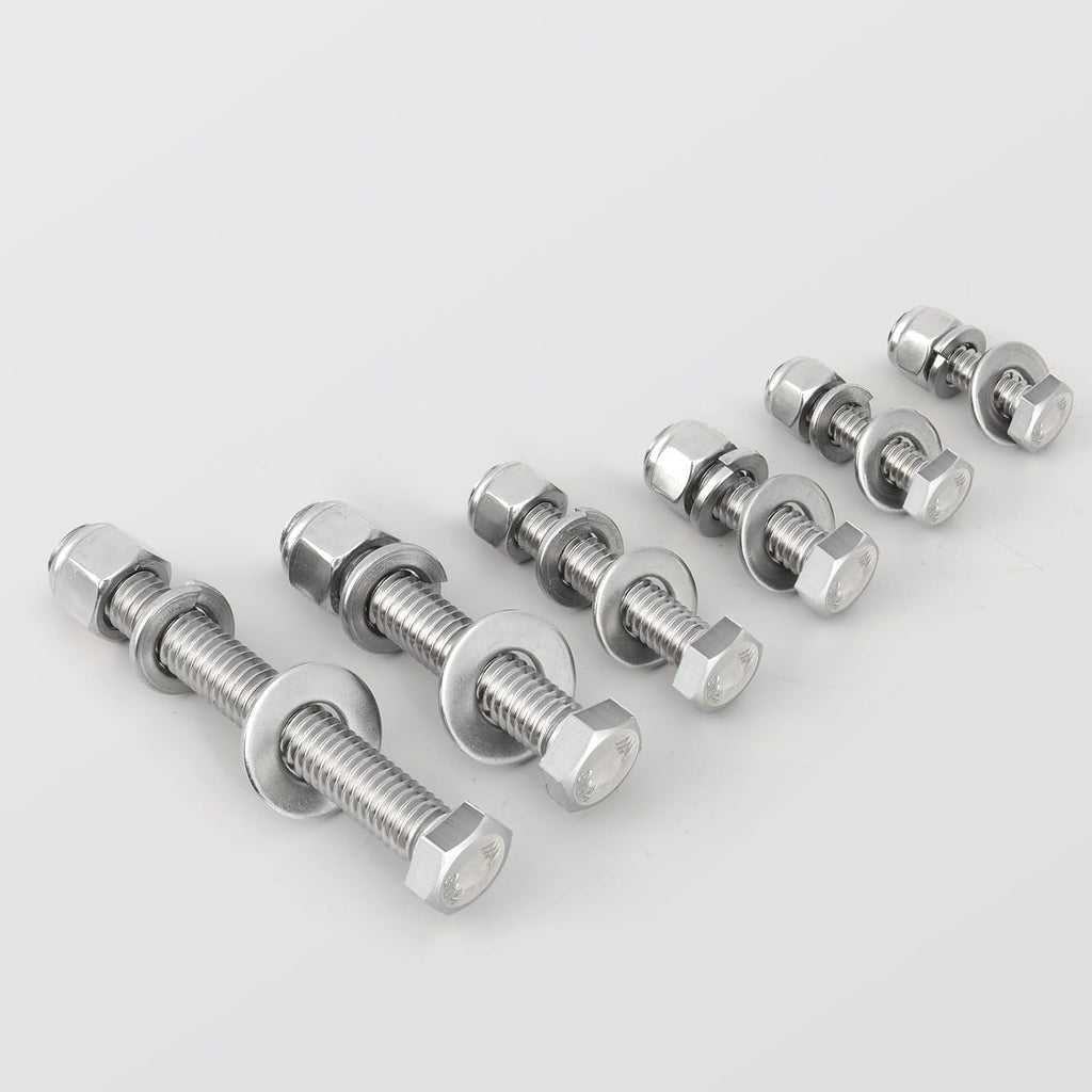 (4 Sets) 3/8-16 x 2-1/2" Hex Head Screw Bolt,Lock Nuts,Flat & Lock Washers Kits,304 Stainless Steel 18-8,Fully Threaded