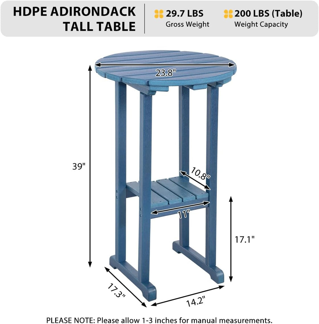 39” Height Adirondack Bar Table, Patio HDPE Round Pub Table