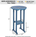 39” Height Adirondack Bar Table, Patio HDPE Round Pub Table