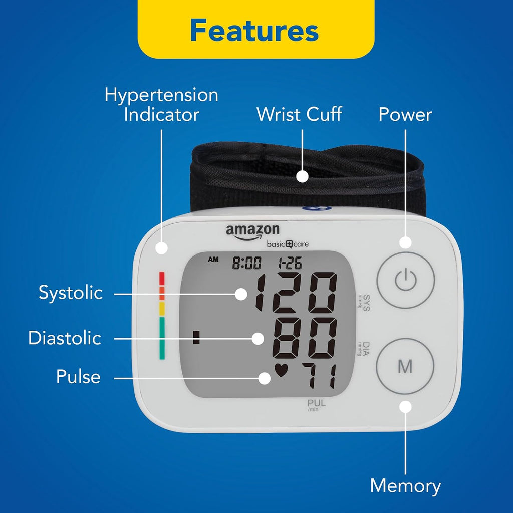 Wrist Blood Pressure Monitor - Digital BP Monitor with Large Display and Intelligent Inflation Technology