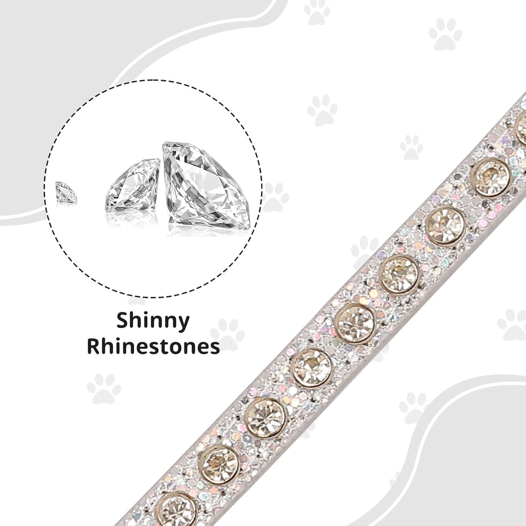 Pet Bling Accessories Cat and Dog Rhinestone Collar PU Leather Adjustable Collar (Extra Small, Silver)