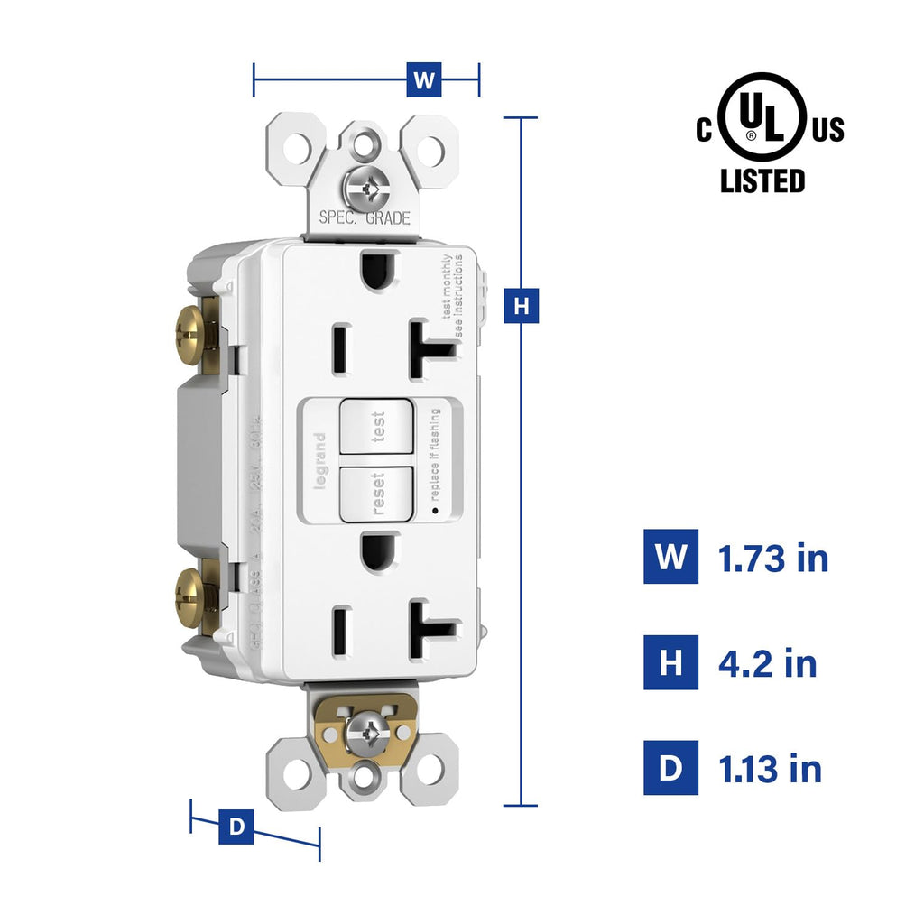Legrand radiant 20 Amp Tamper Resistant GFCI Duplex Outlet White 1 Pack