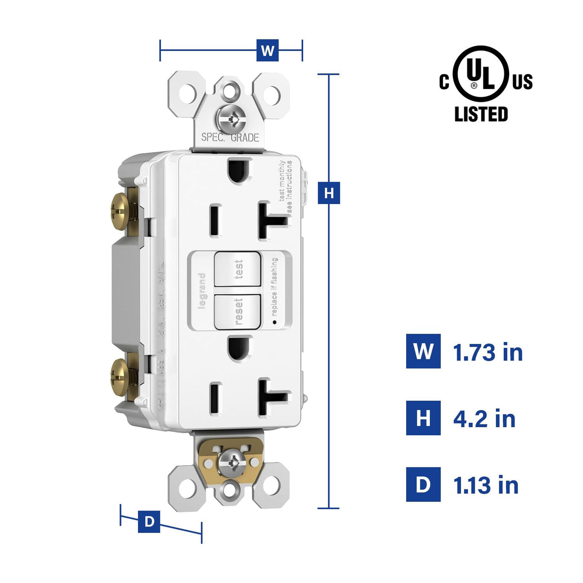Legrand radiant 20 Amp Tamper Resistant GFCI Duplex Outlet White 1 Pack