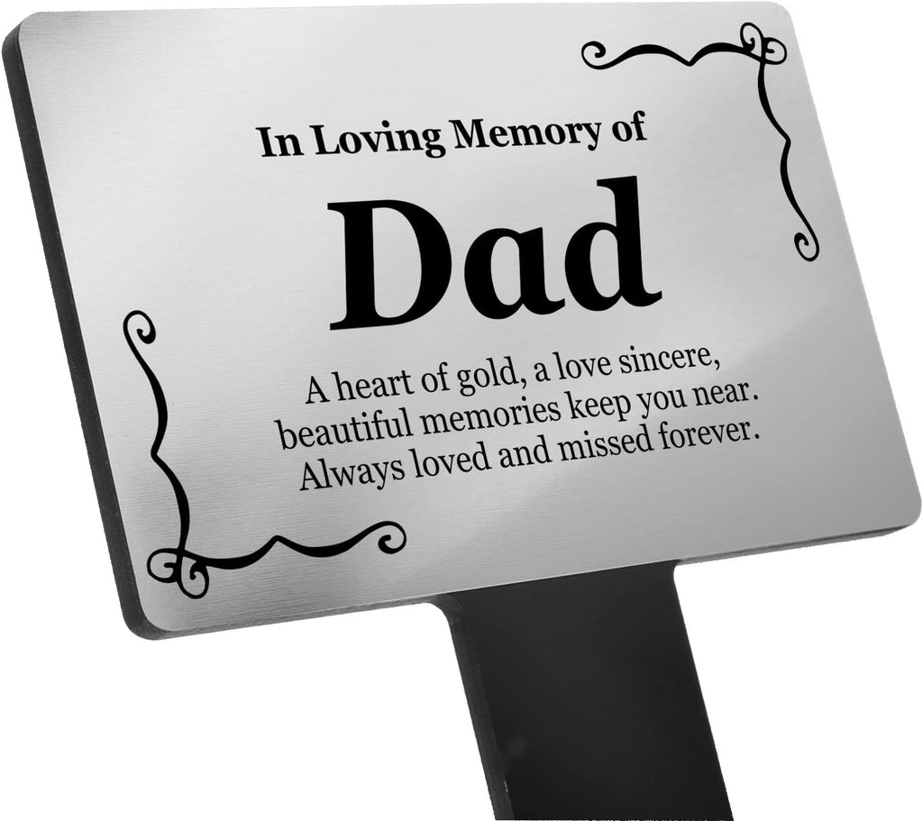 Dad Memorial Plaque, Grave Marker for Cemetery, Outdoor Garden Stake - Silver & Black, decorative plaque, engraved