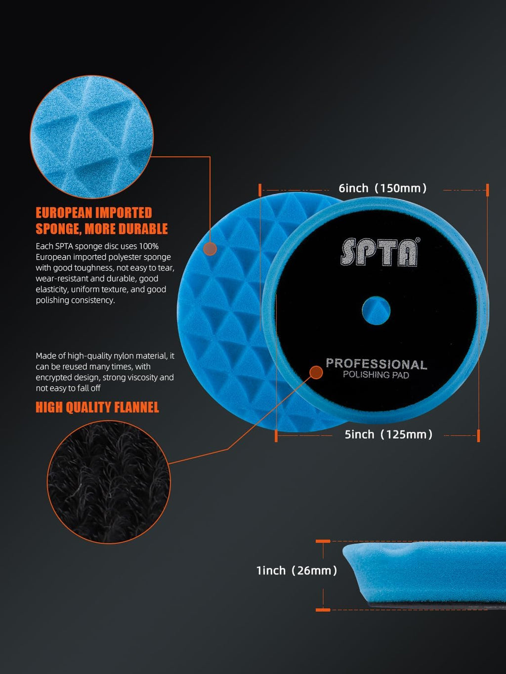 Polishing Pads, 5Pc 5 Inch 125mm Orbital Buffer Polisher Pads and 1Pc Microfiber Buffing Pads, Foam Polish Pad for