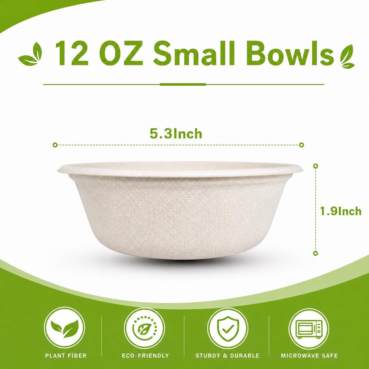 100 Count 12 OZ Compostable Bowls, Small Unbleached Biodegradable Bagasse and Bamboo fiber Paper Bowls