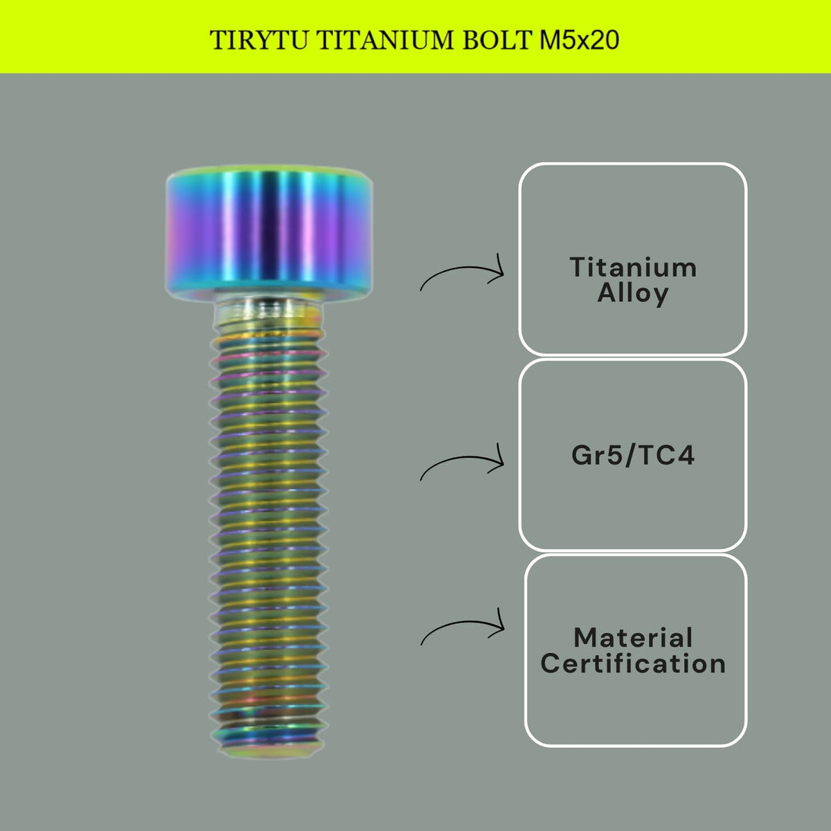 TIRYTU M5x20 Titanium Bolts Hex Socket Cap Screw, Colorful, 4PC