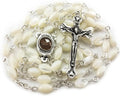 Nazareth Store Mother of Pearl Catholic Rosary Necklace with 6-7mm Nacre Beads Jerusalem Holy Soil Medal Oxidized