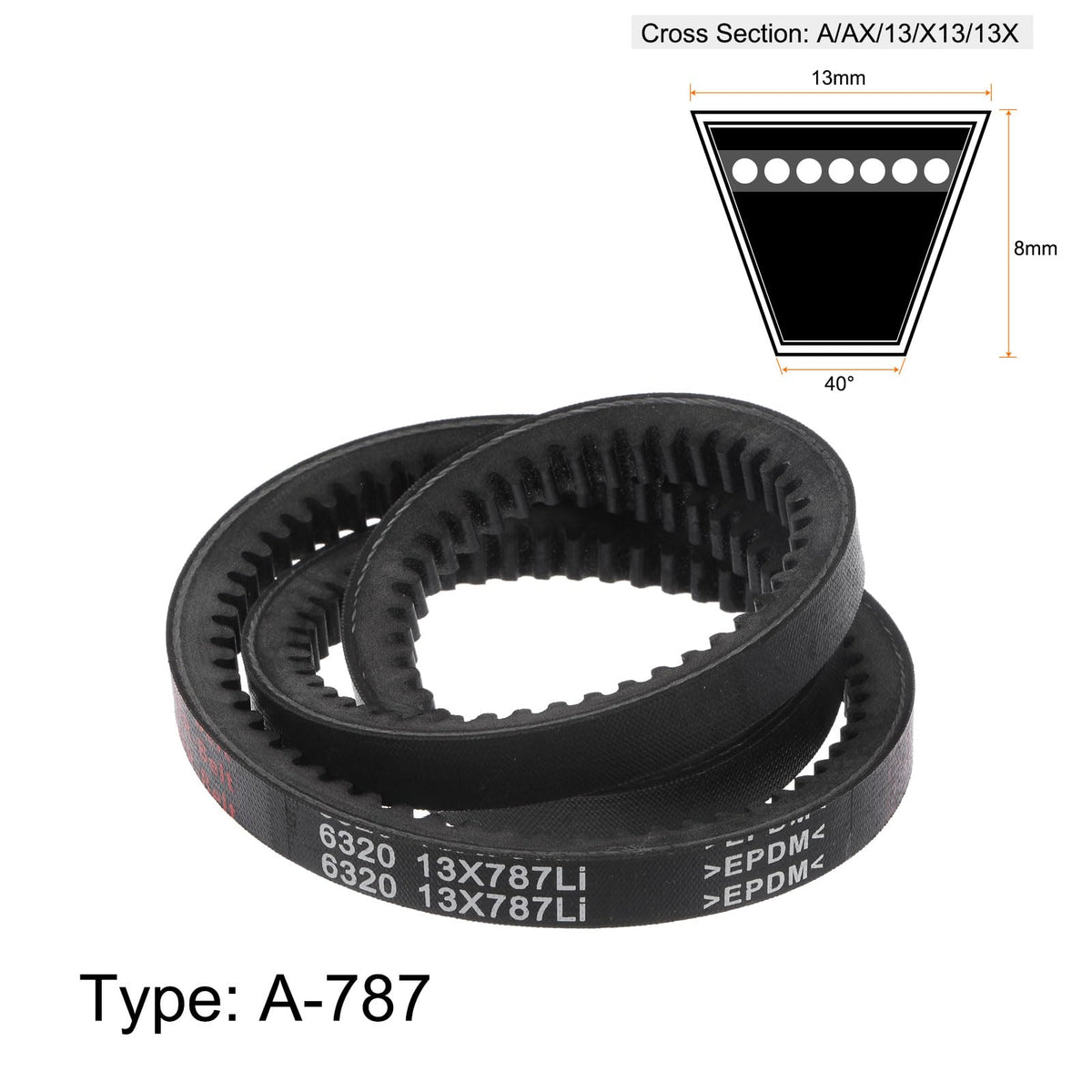 HARFINGTON 2pcs 13x787 Cogged V-Belts AX Section Drive Raw Edge Belt 787mm Inner Girth 13mm Width 8mm Thickness EPDM for Power Transmission