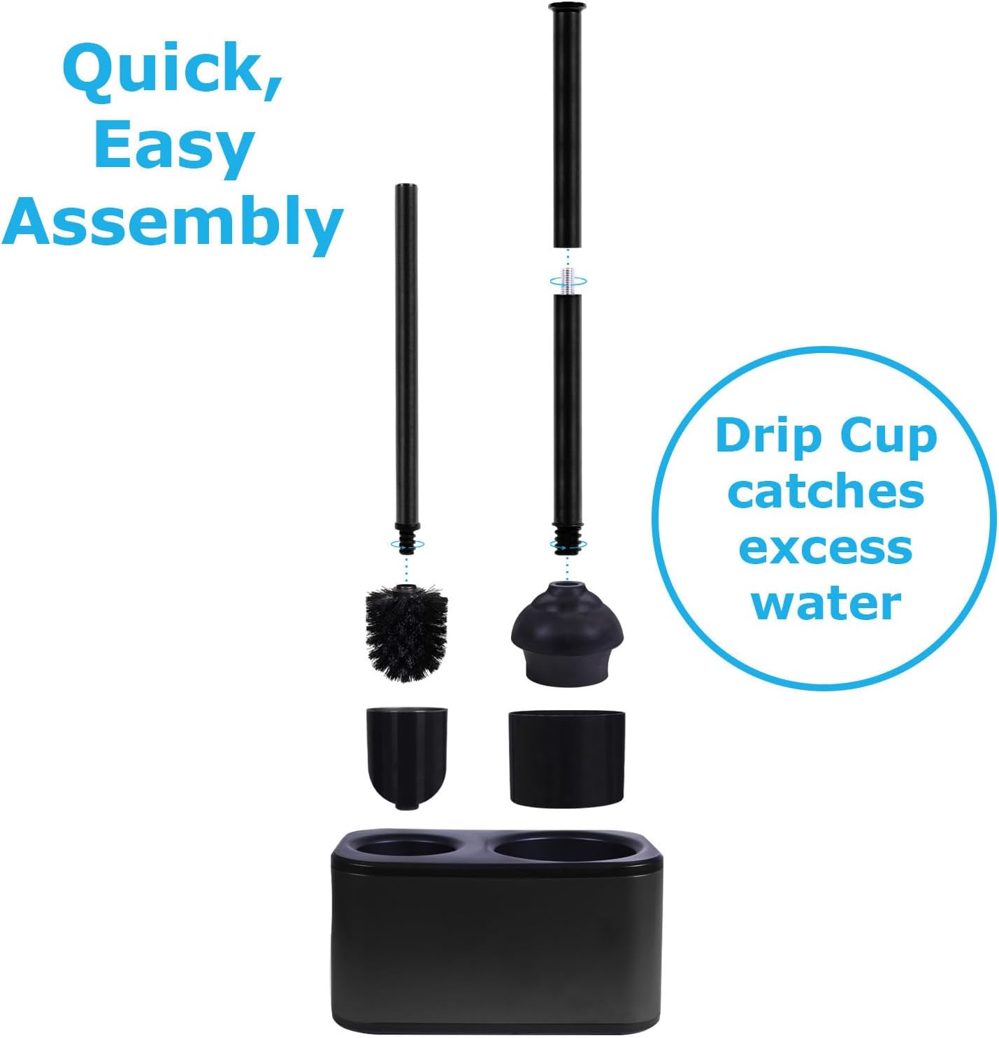 Toilet Brush and Plunger Set with Holder, Sleek Minimalist Modern Black Bathroom Accessories Toilet Plunger and
