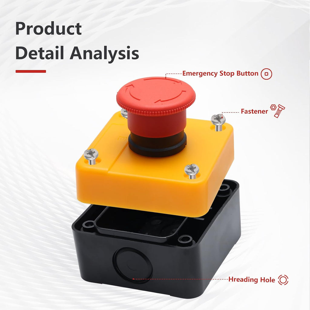APIELE Emergency Stop Pushbutton Switch 1NO1NC 660V 10A Red Emergency Stop Push Button Switch with Box