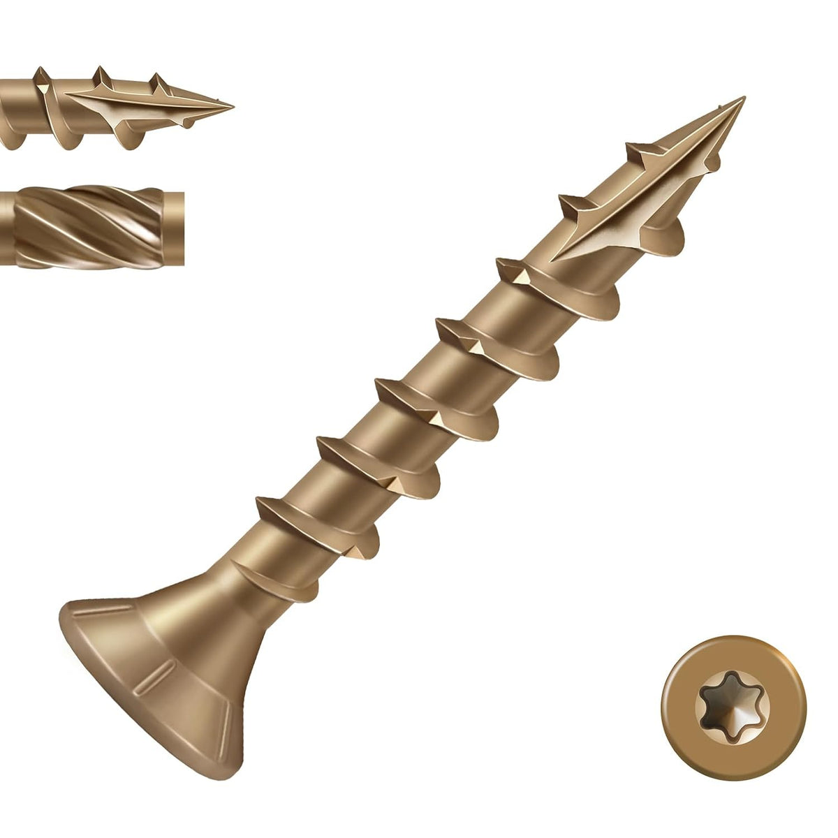 #8 Deck Screws 1 Inch Exterior Decking Wood Screws Heavy-Duty Outdoor Torx Drive Head,Bronze Rust Resistant Epoxy