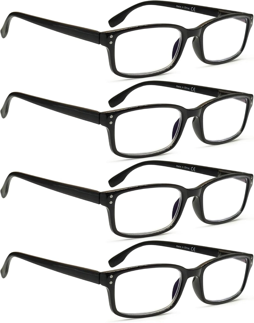 4 Pack Reading Glasses for Men and Women with Spring Hinges, Lightweight Black Rectangular Readers Eyeglasses