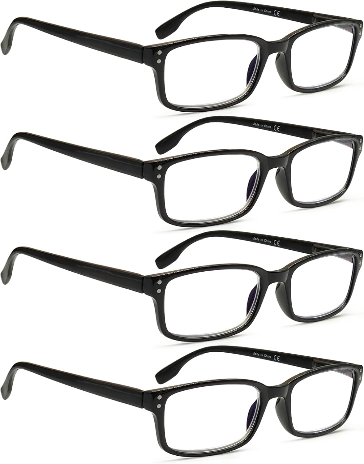 4 Pack Reading Glasses for Men and Women with Spring Hinges, Lightweight Black Rectangular Readers Eyeglasses