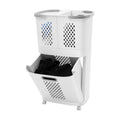 2 Tier Laundry Basket with Wheels & Handle, White Laundry Hamper Plastic 2 Section Laundry Sorter Floor-Standing