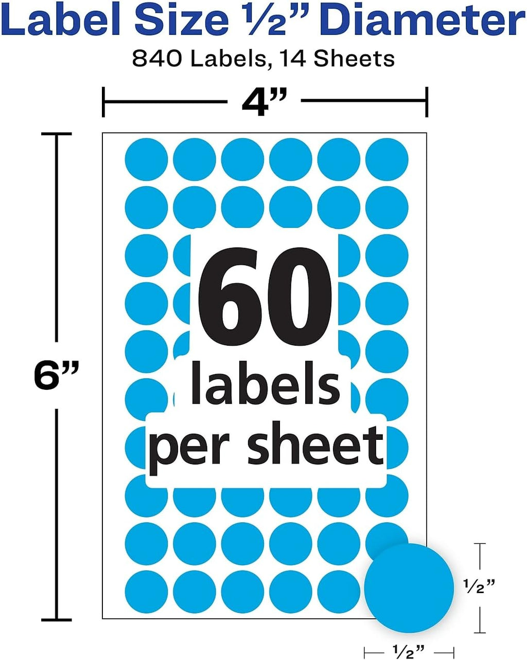 Color-Coding Removable Labels, 1/2 Inch Round Stickers, Light Blue, Non-Printable, 840 Dot Stickers Total (5050)