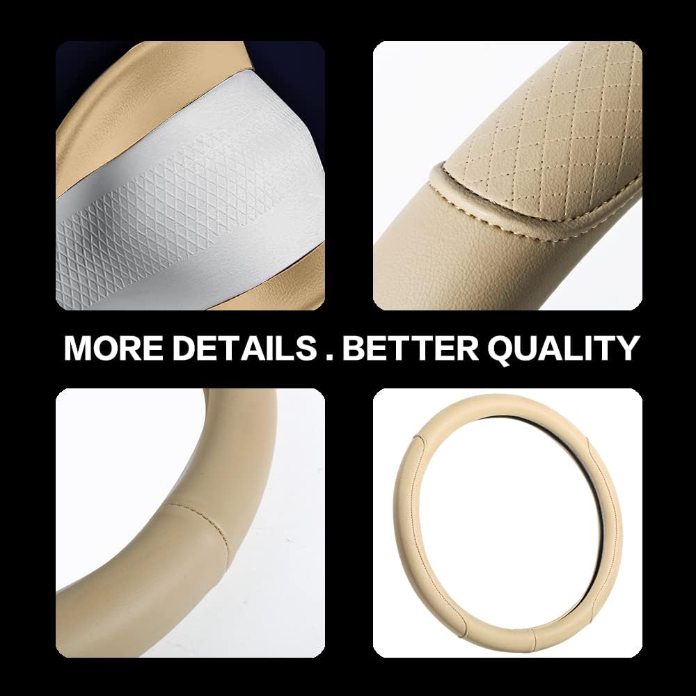 Microfiber Leather Steering Wheel Cover with Classic Embossing, Anti-Slip Breathable Auto Car Wheel Protector, Fit 15