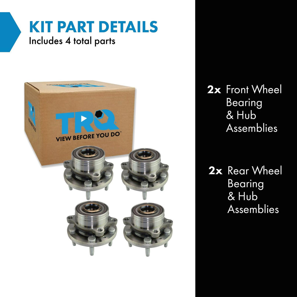 TRQ Front and Rear Wheel Bearing & Hub Assembly Set 4 Piece