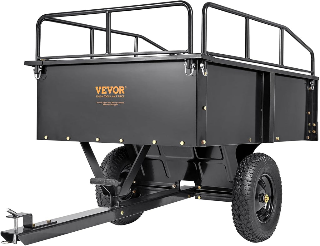 Heavy Duty ATV Trailer Steel Dump Cart, 750 lbs 15 Cubic Feet, Garden Utility Trailer Yard Trailers with Removable