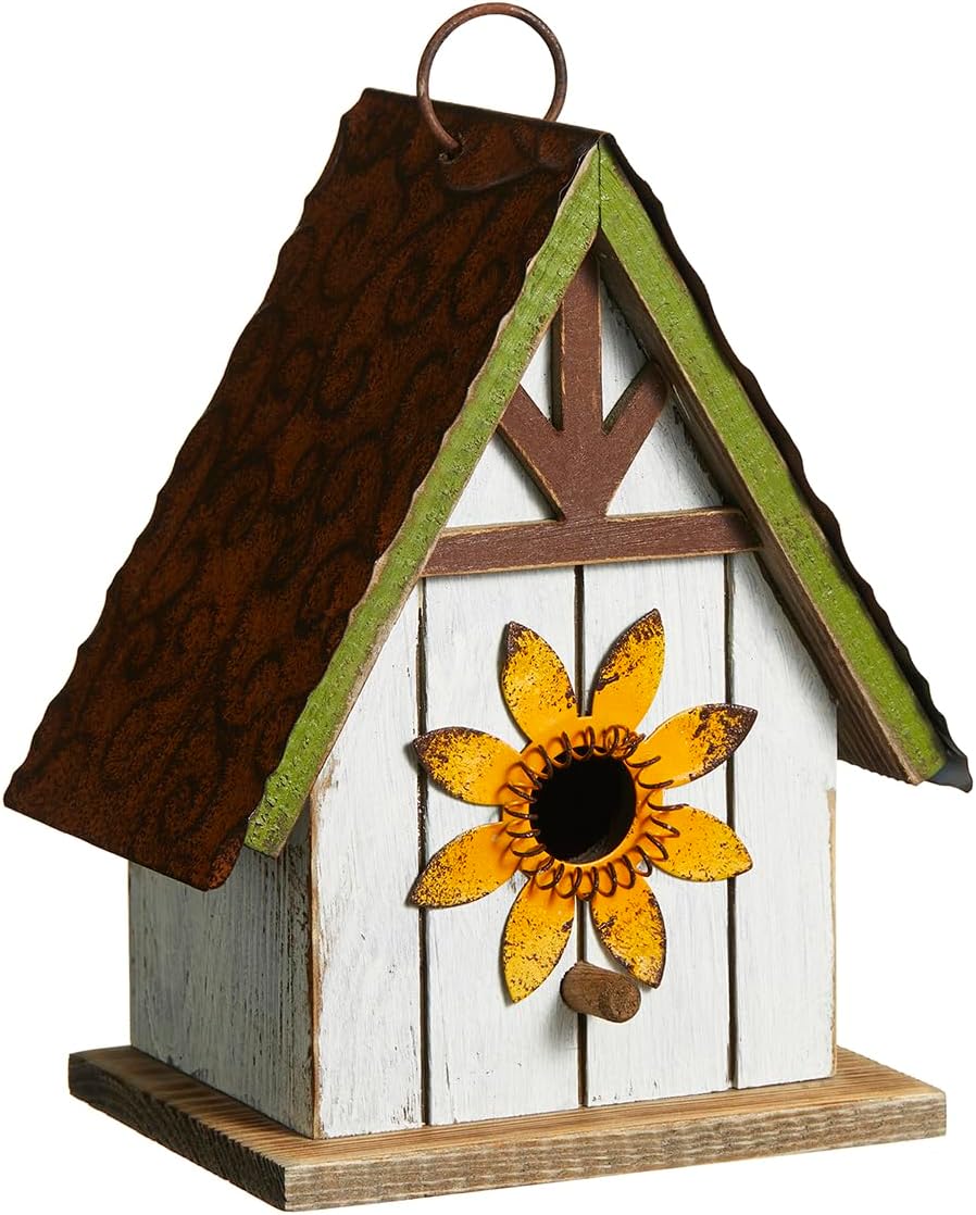 Bird Houses for Outside, Blue Bird Houses for Outdoors, 8.25" H Solid Wood Decorative Hanging Bird House Distressed