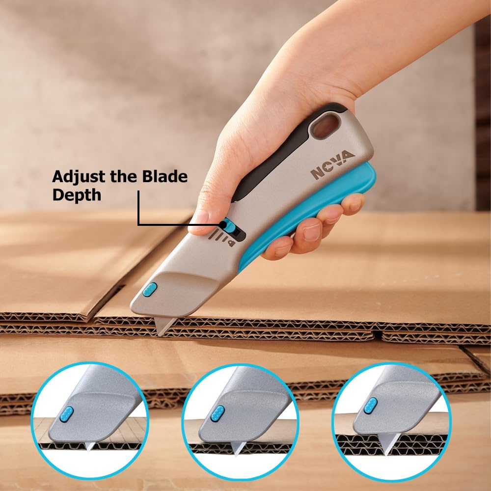 Squeeze Trigger Utility Knife and Heavy Duty Box Cutter, Self Retractable Safety Knife for Cardboard & Work