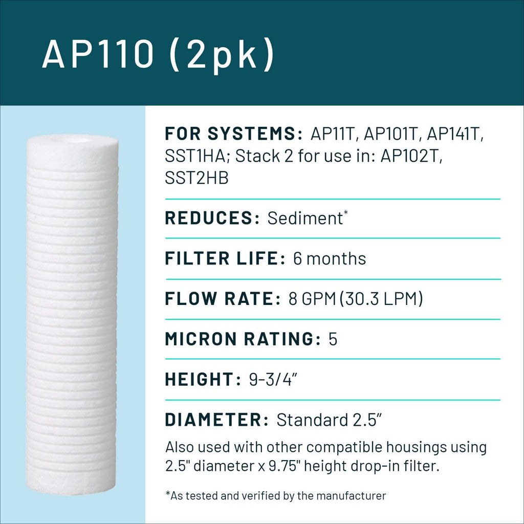 3M Aqua-Pure AP100 Series Whole House Water Filter Cartridge AP110, 2-Pack | Drop-In Cartridge For AP11T, AP101T