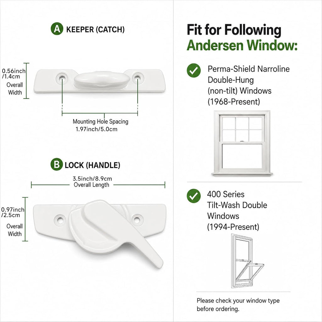Metal Window Lock Replacement for Andersen, Upgraded Sash Lock and Keeper