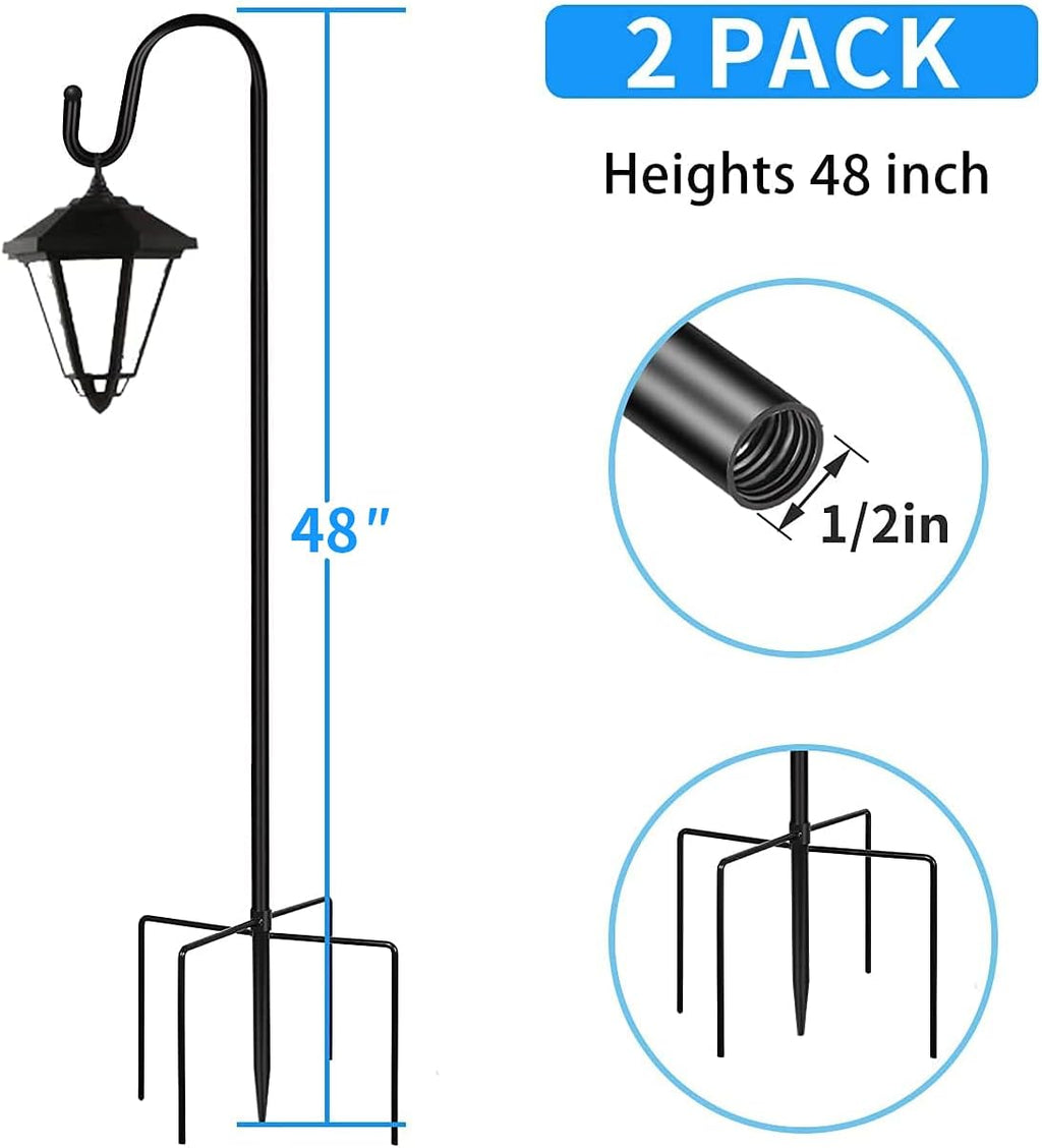 Shepherd Hooks 2 Pack - 48 Inches High 1/2 Inch Thick Adjustable Rust Resistant Shepards Hooks for Outdoor Solar