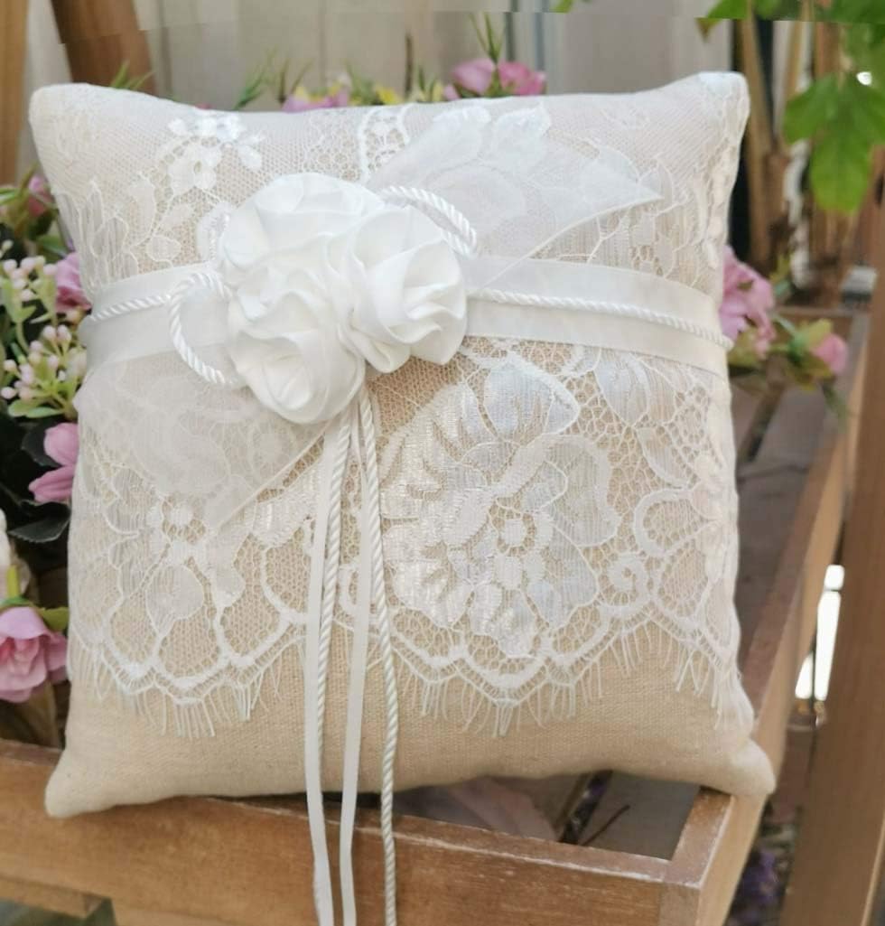 Awtlife Lace Wedding Ring Pillow, Flower Ring Bearer Pillow,8.26 Inch for Wedding Ceremony